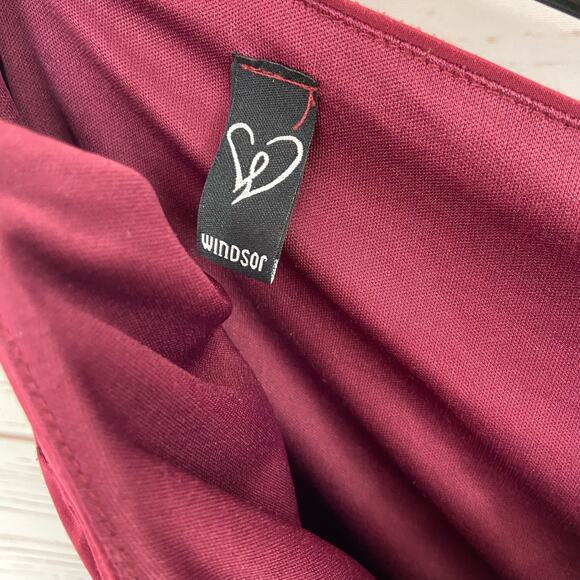 Windsor S Maroon One Shoulder Thin Spaghetti Strap Ruched Side Mini Dress - Picture 9 of 11